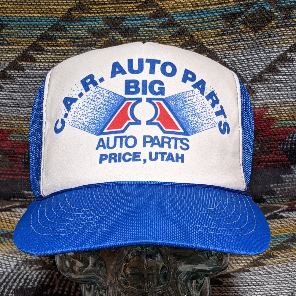 VTG Auto Parts Co. Blue/White Foam Trucker Snapback. Cleaned and reshaped.
